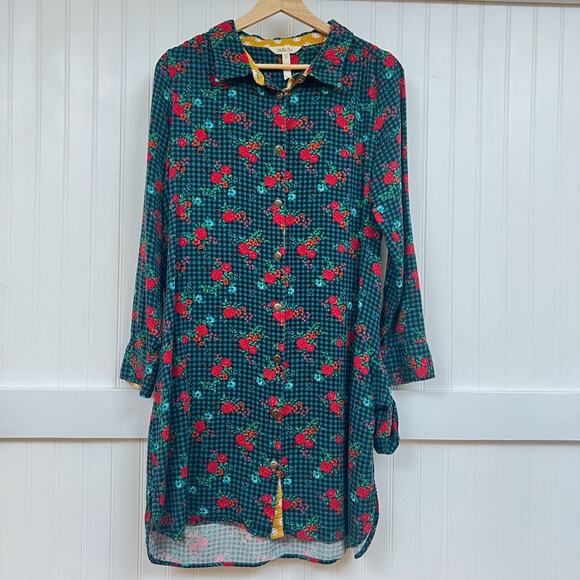 Matilda Jane Fa La La Floral Gingham Shirt Dress Long Sleeve Button Down - Picture 2 of 12